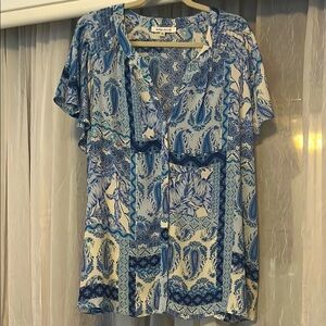 Rose and Olive Blue Ruffled Short Sleeve Blouse